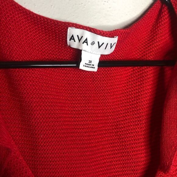 2/$30 Ava & Viv Cherry Red V-Neck Sweater Tie Shoulder Knit Tank - Picture 4 of 10
